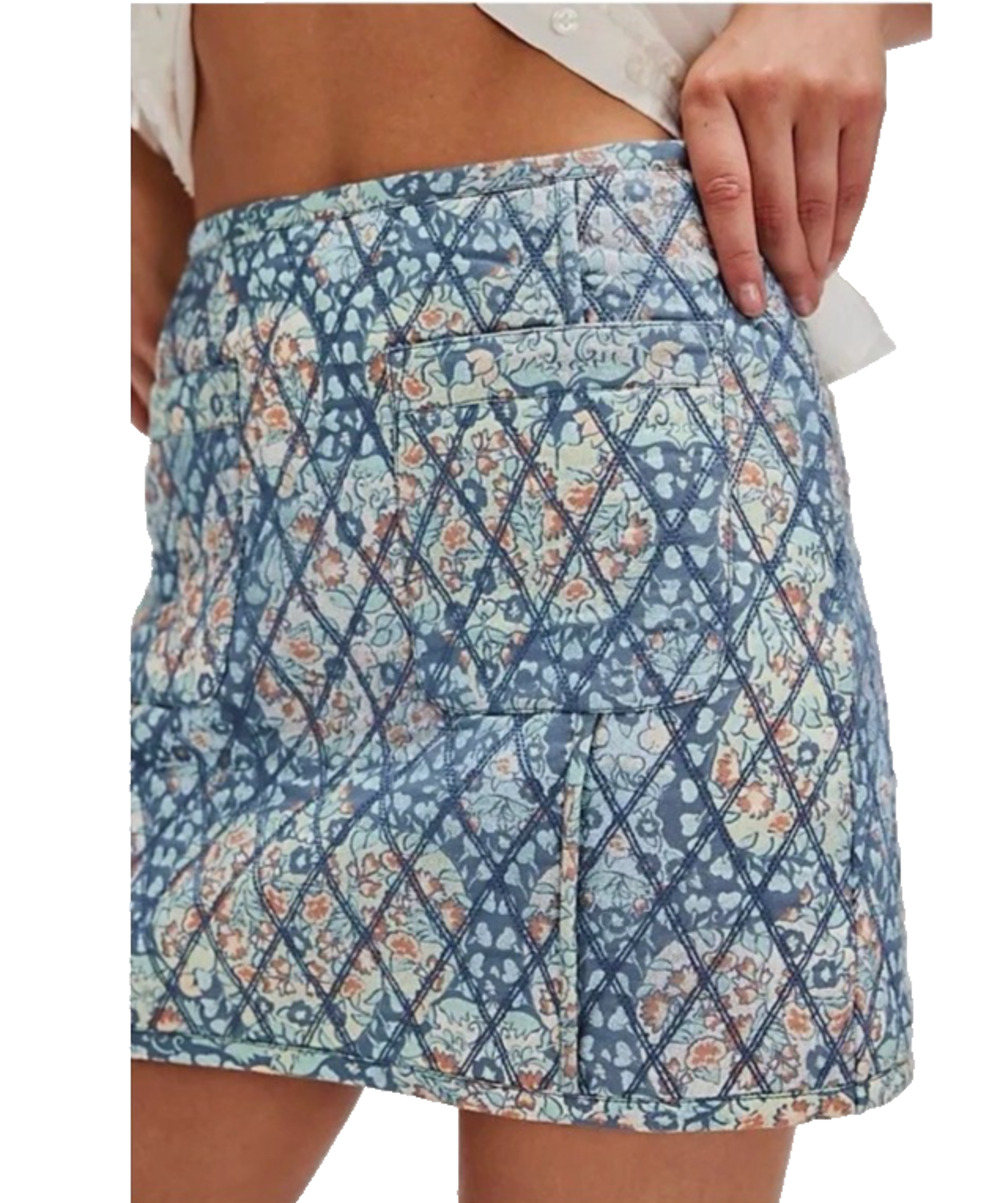 Free People Darla Quilted Mini Skirt Floral Patchwork Tapestry Floral Cottage 6